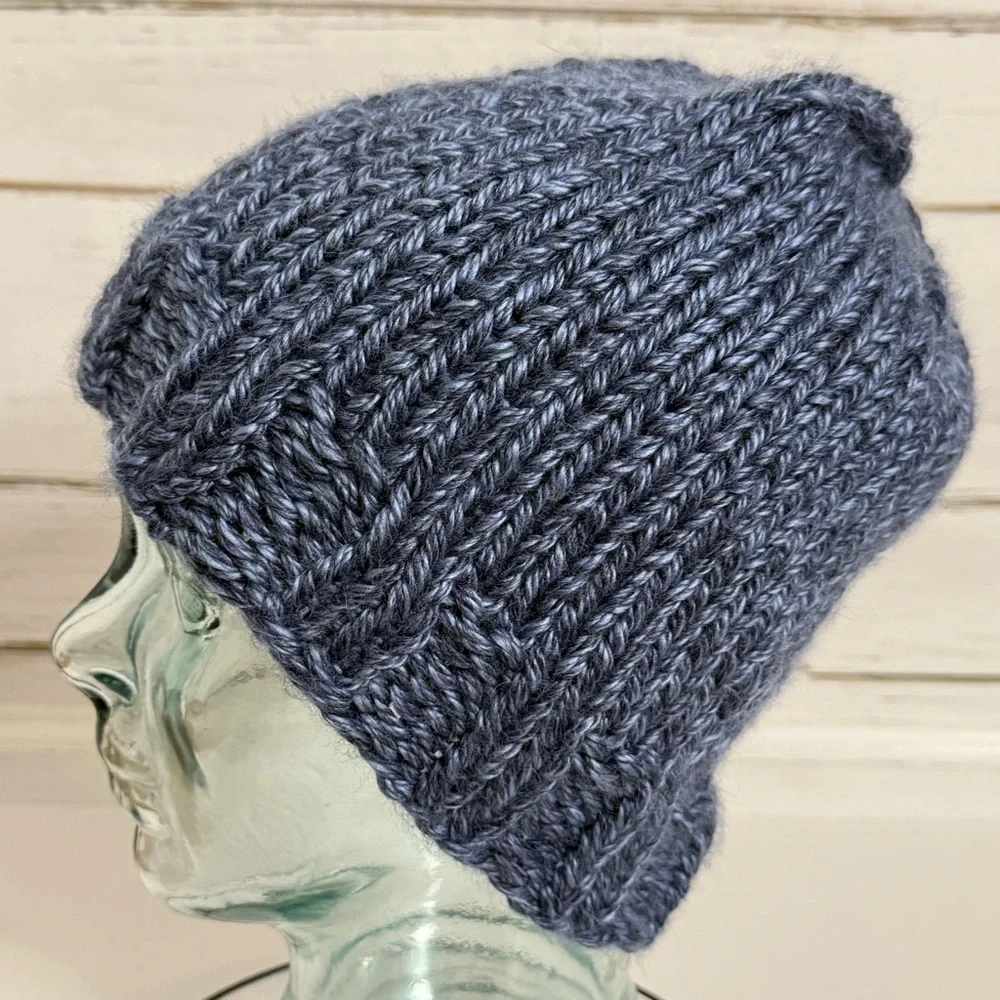 Hand-Knit Blue Beanie